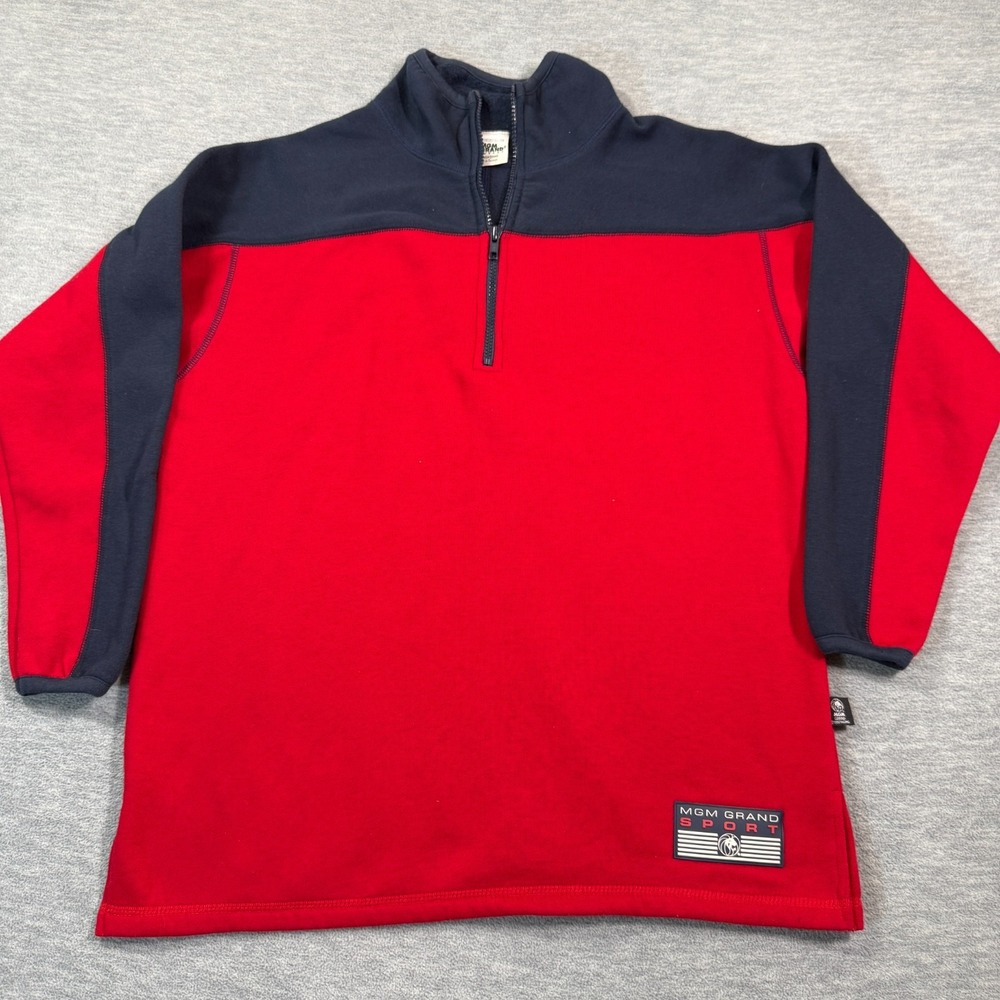 MGM Grand Sport Sweatshirt Mens S Red 1/4 Zip Vintage 1997 Las Vegas Fleece Navy
